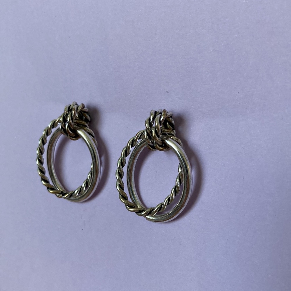 Sterling silver Rope post dangle earrings. 1 inch long